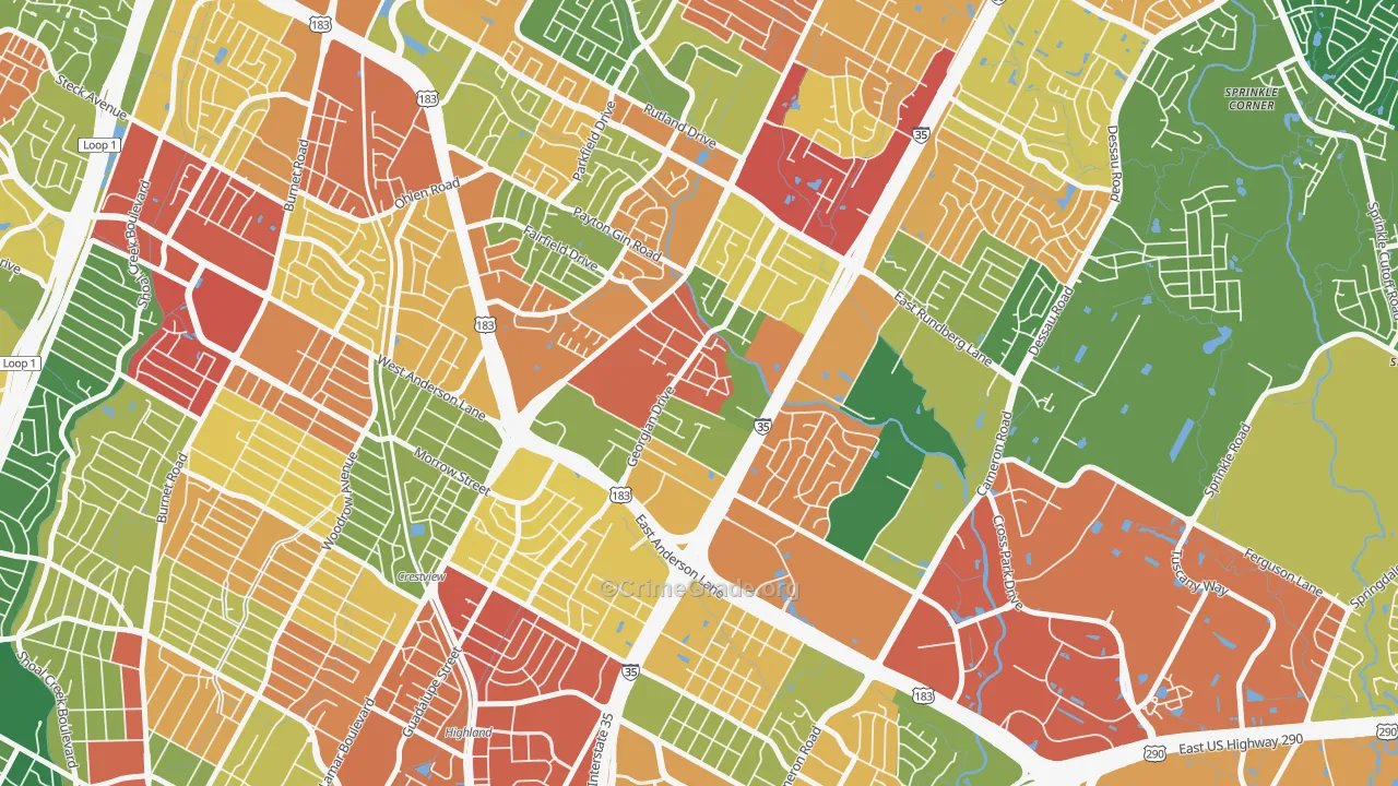 Georgian Acres, Austin, TX Map of Theft Rates