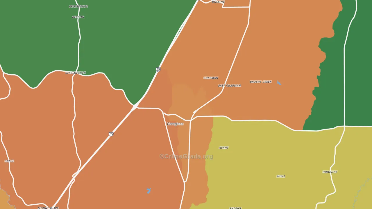 Georgiana, AL Map of Theft Rates