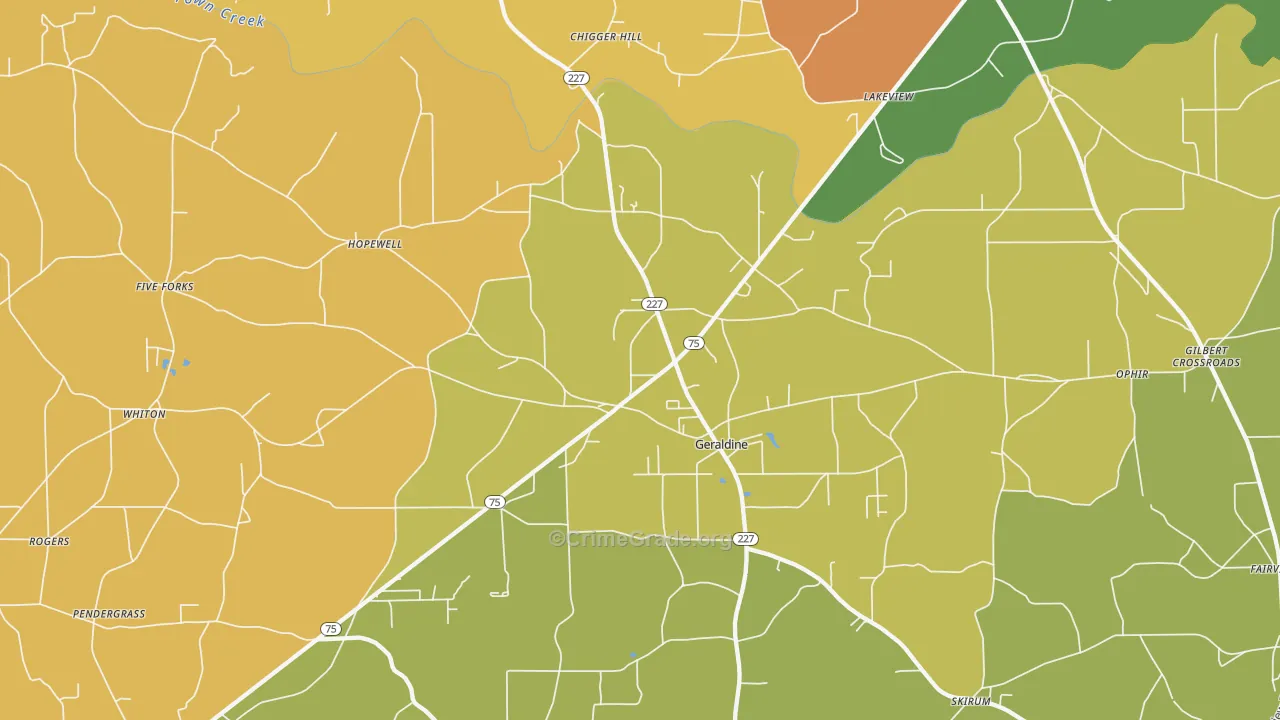 Geraldine, AL Map of Theft Rates