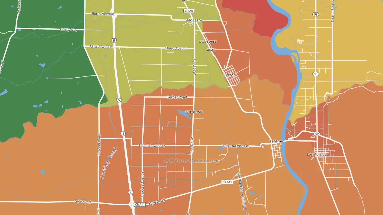 Gerber, CA Map of Theft Rates