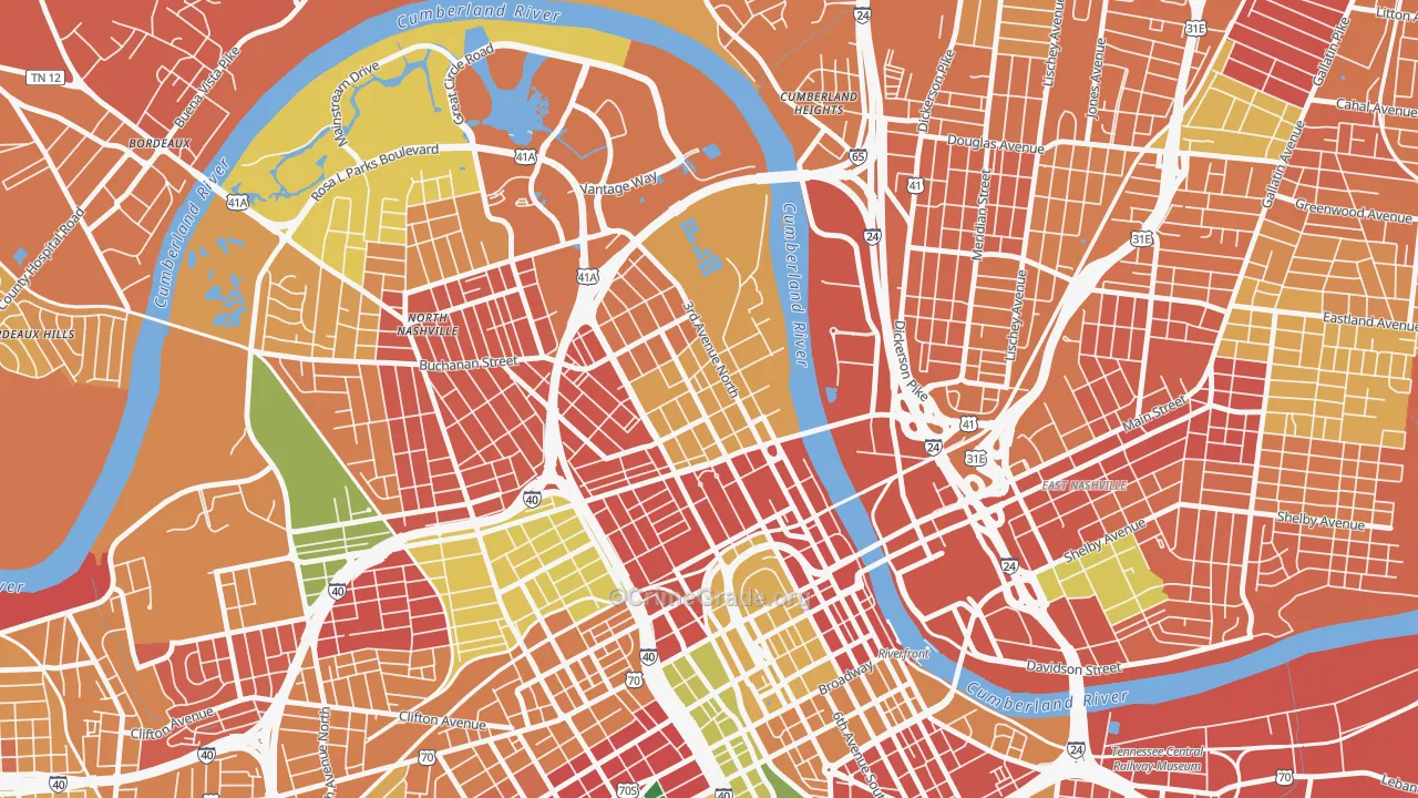 Germantown, Nashville, TN Map of Theft Rates