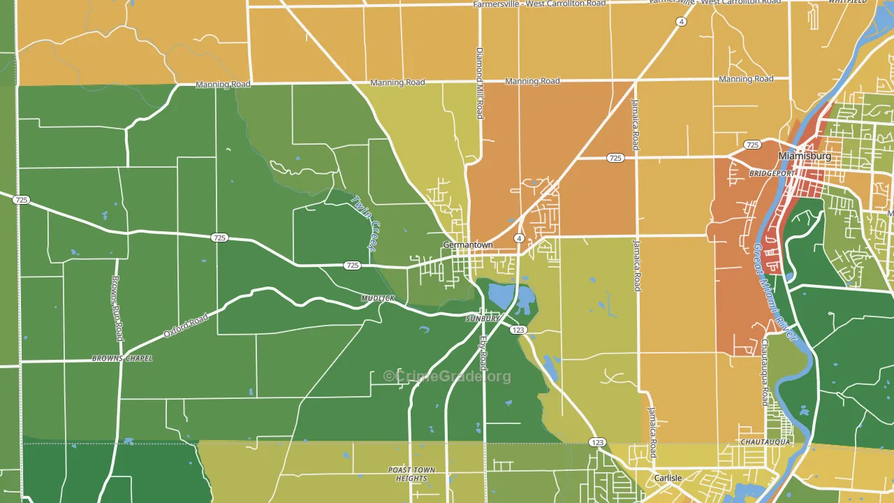 Germantown, OH Map of Theft Rates