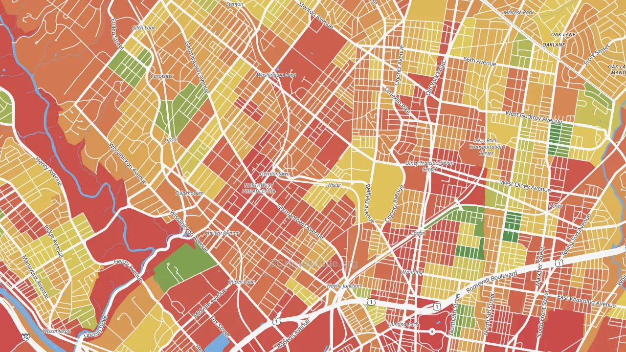 Germantown, Philadelphia, PA Map of Theft Rates
