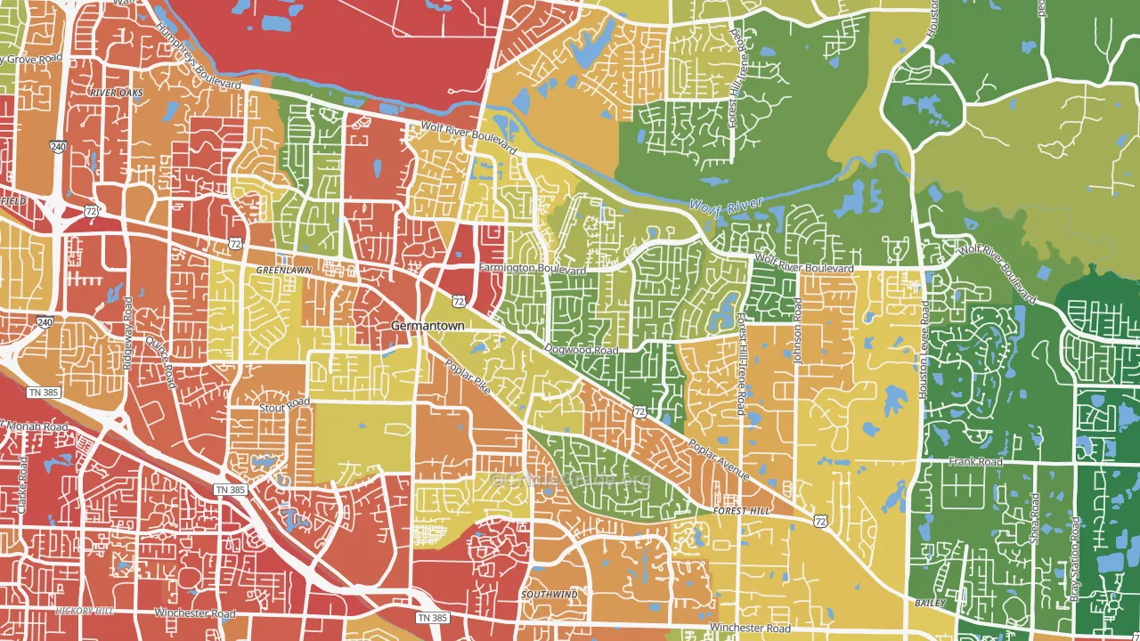 Germantown, TN Map of Theft Rates