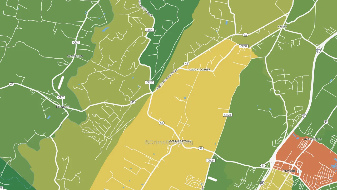 Gerrardstown, WV Map of Theft Rates
