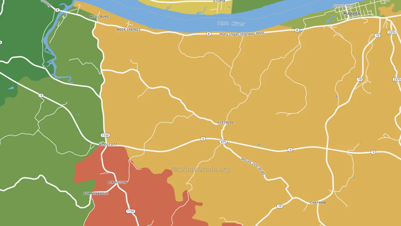 Gertrude, KY Map of Theft Rates