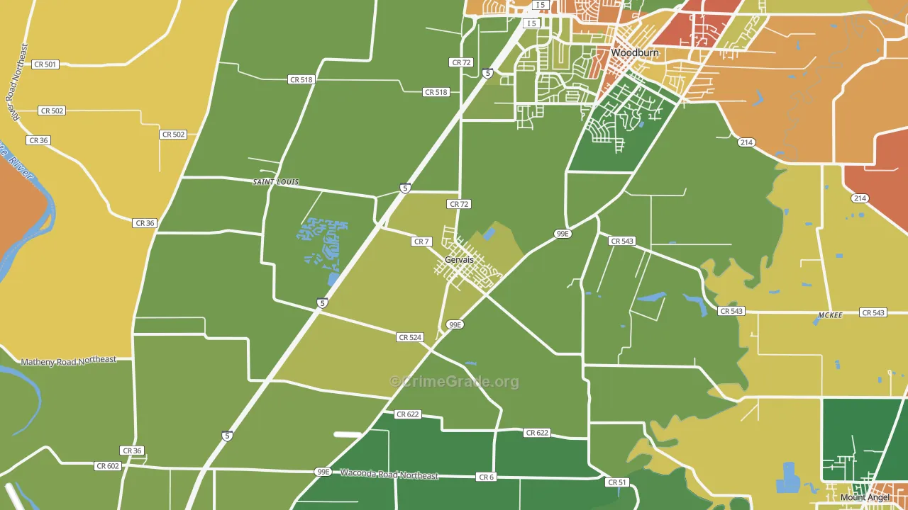 Gervais, OR Map of Theft Rates