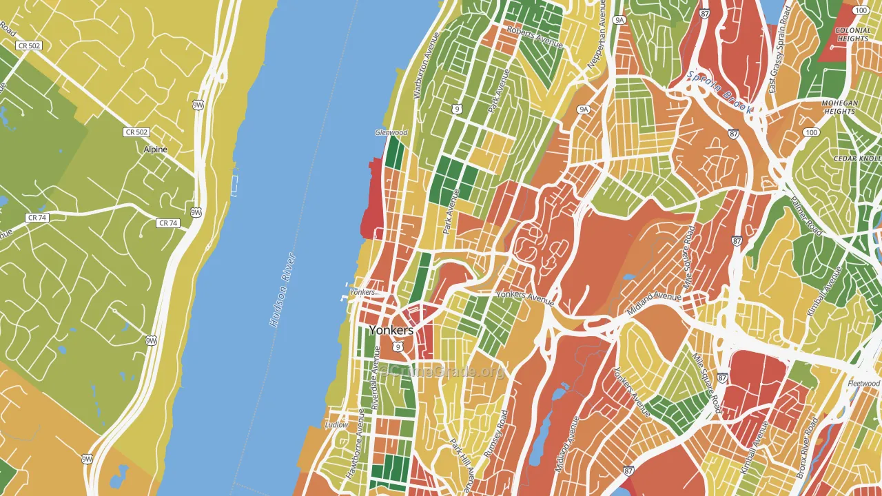 Getty Square, Yonkers, NY Map of Theft Rates