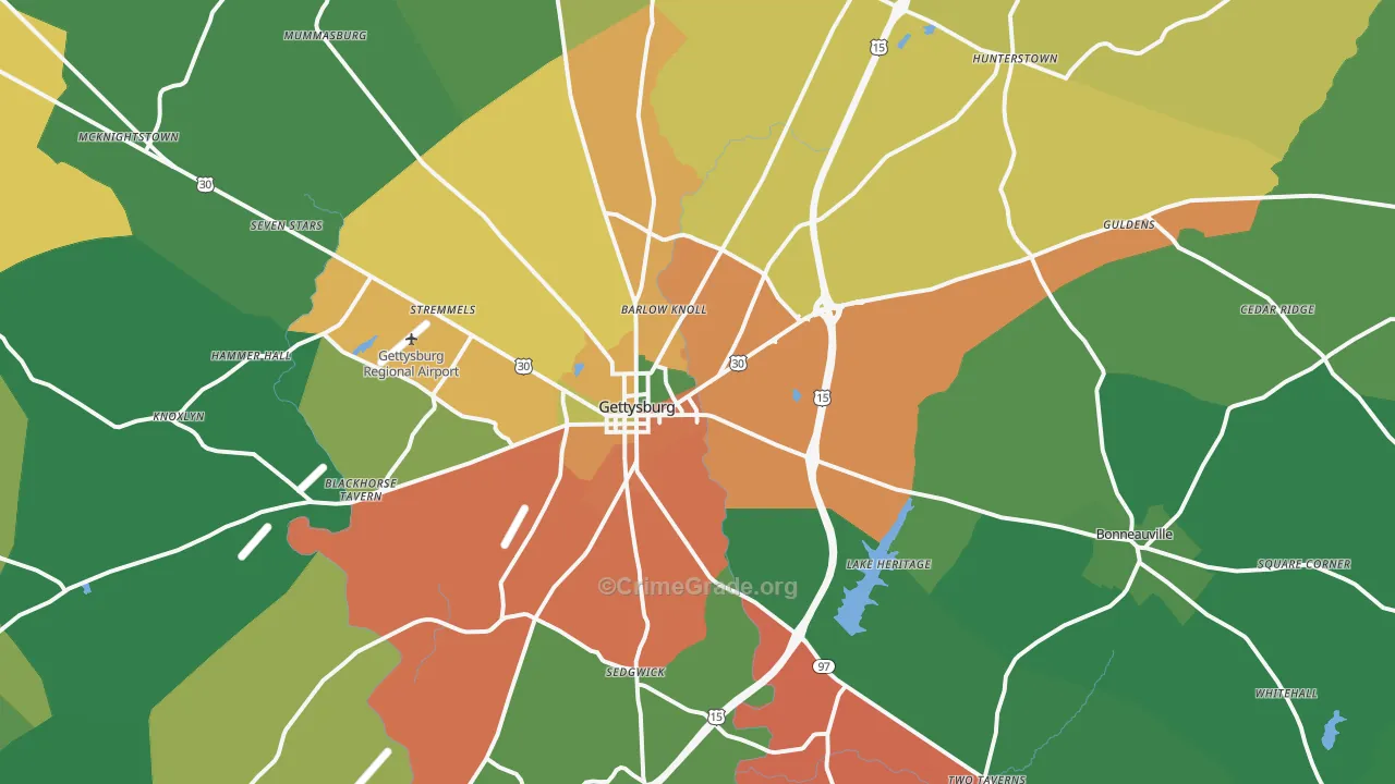 Gettysburg, PA Map of Theft Rates
