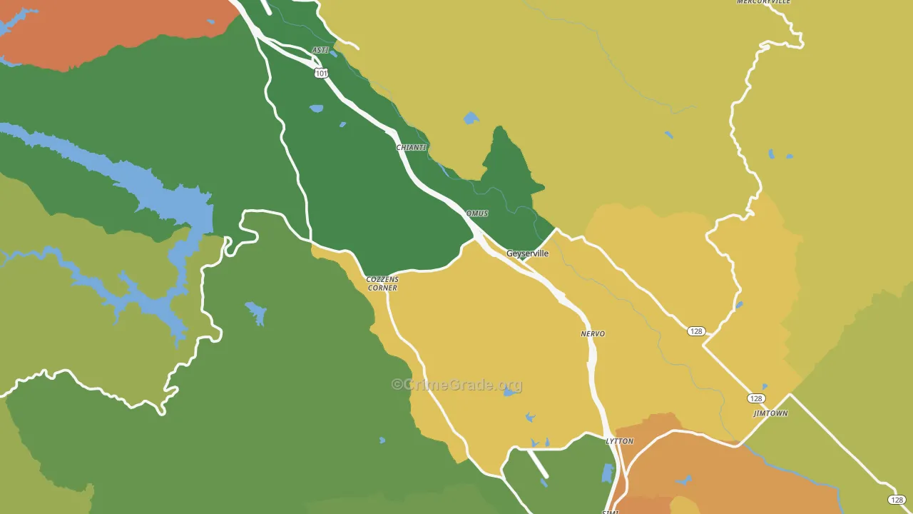 Geyserville, CA Map of Theft Rates