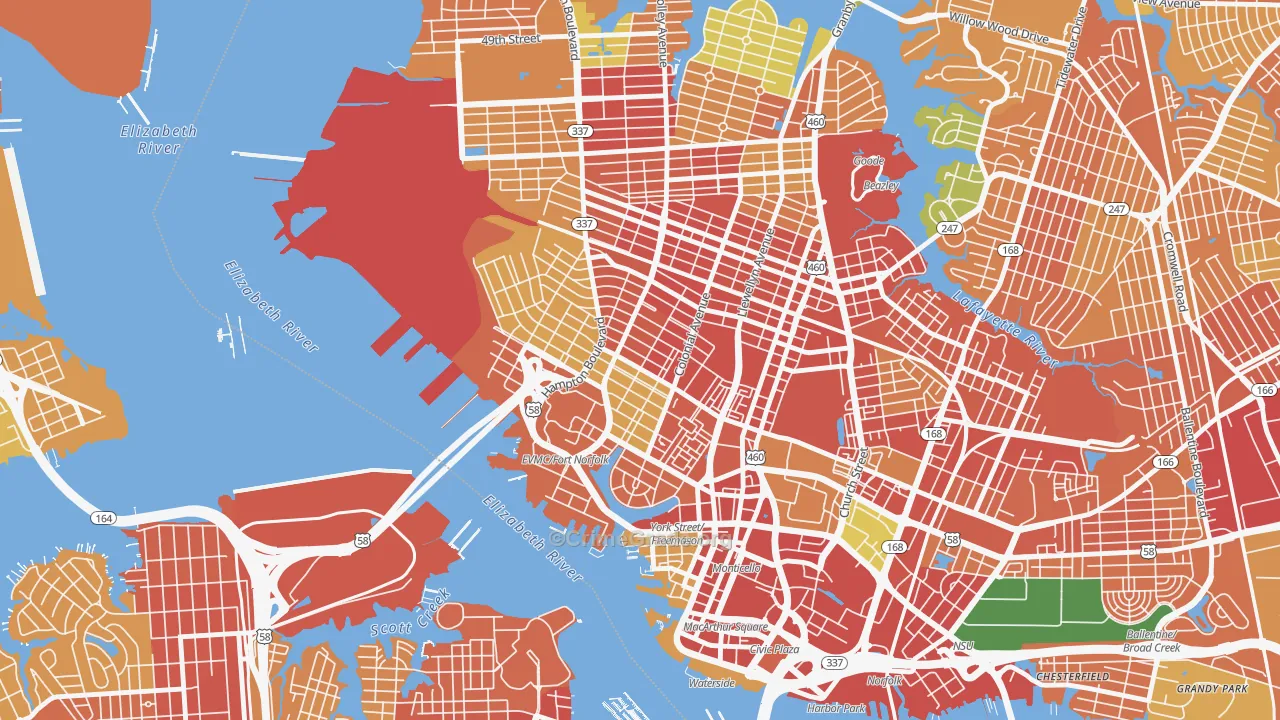 Ghent, Norfolk, VA Map of Theft Rates