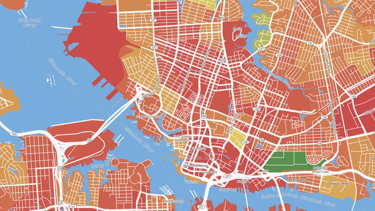 Ghent Square, Norfolk, VA Map of Theft Rates