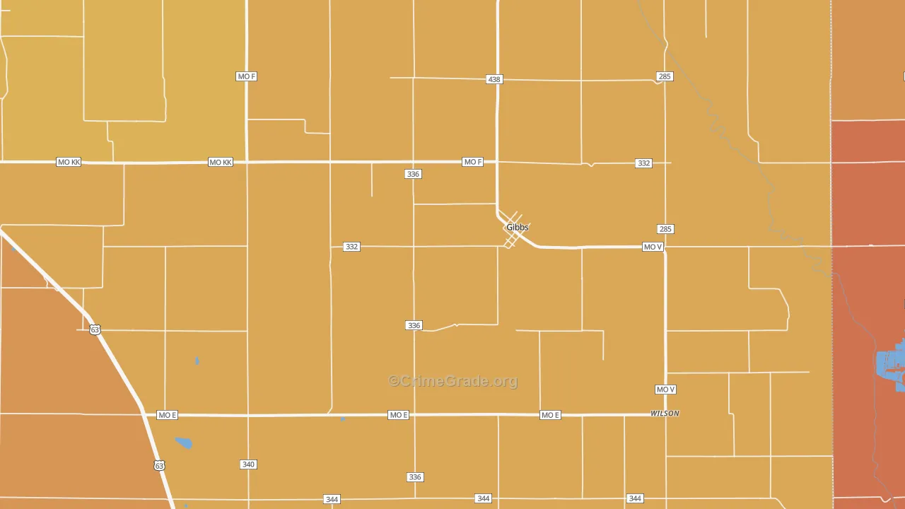 Gibbs, MO Map of Theft Rates