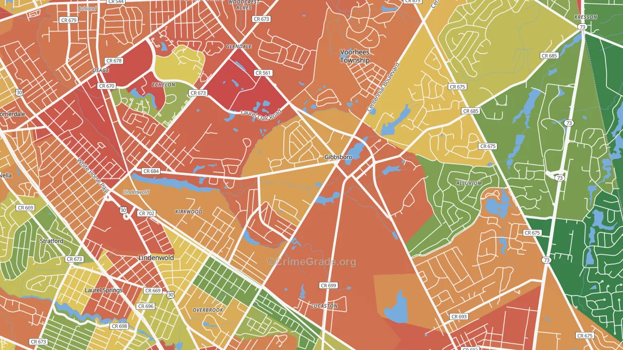 Gibbsboro, NJ Map of Theft Rates