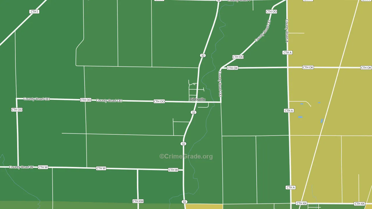 Gibbsville, WI Map of Theft Rates