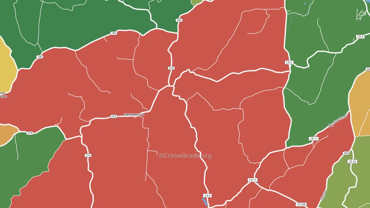 Gibisonville, OH Map of Theft Rates