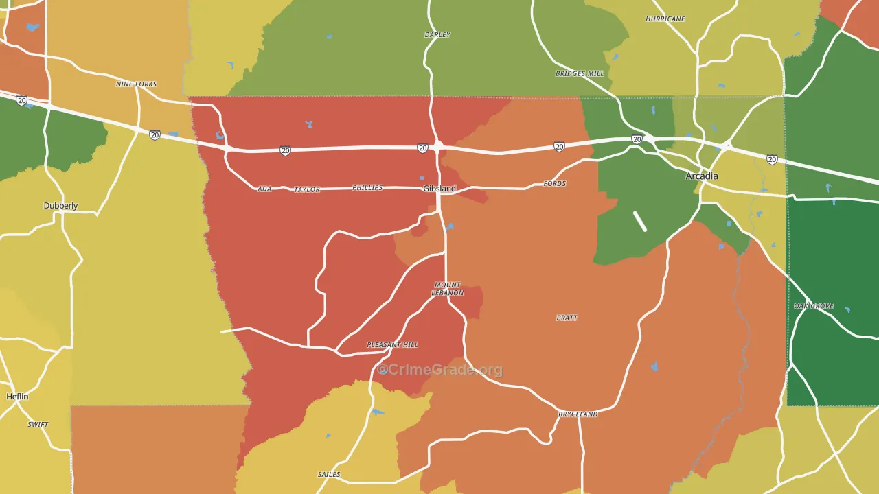 Gibsland, LA Map of Theft Rates