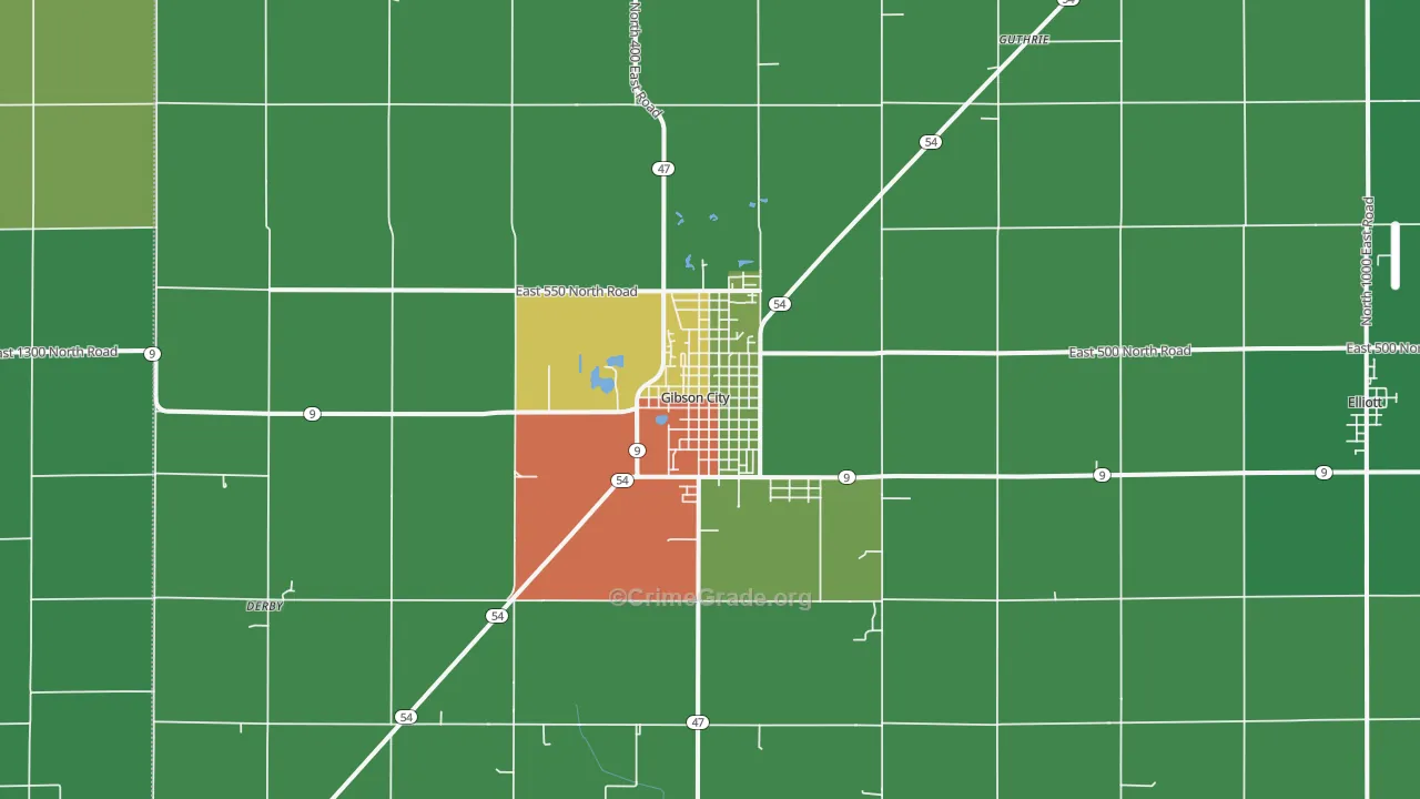 Gibson City, IL Map of Theft Rates