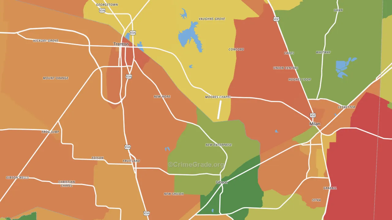 Gibson County, TN Map of Theft Rates