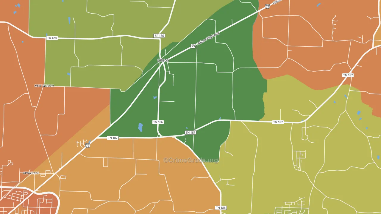 Gibson, TN Map of Theft Rates