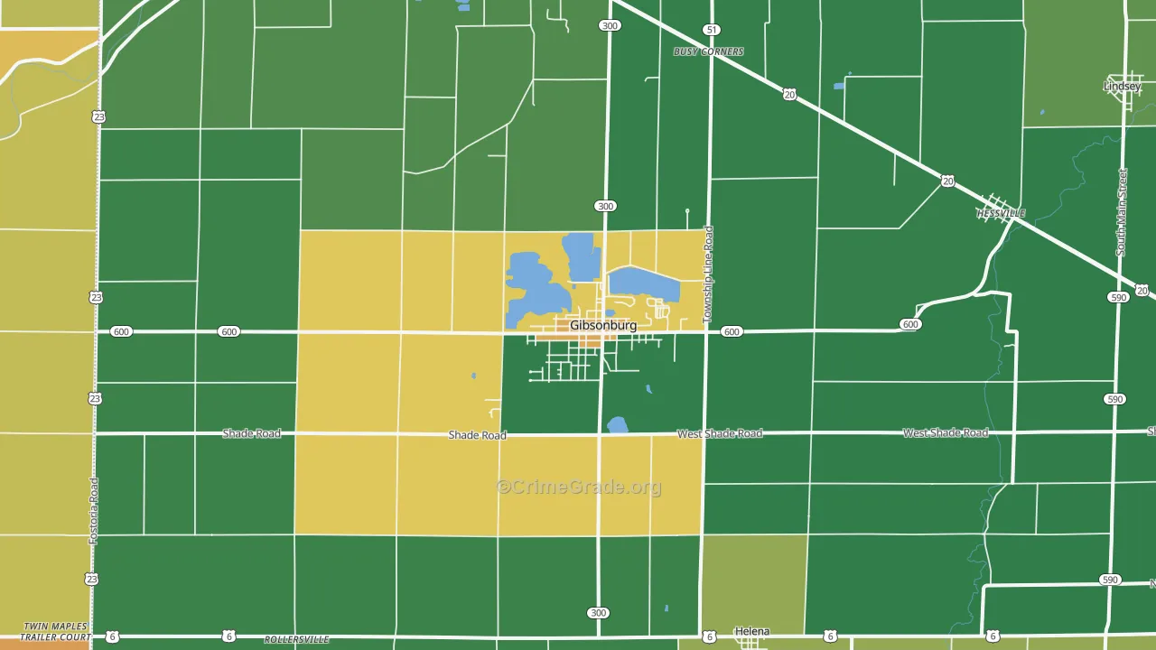 Gibsonburg, OH Map of Theft Rates