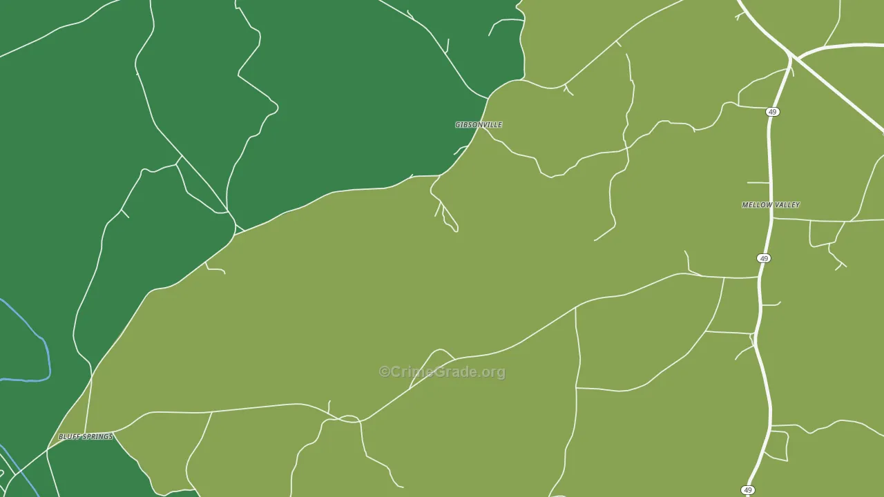 Gibsonville, AL Map of Theft Rates