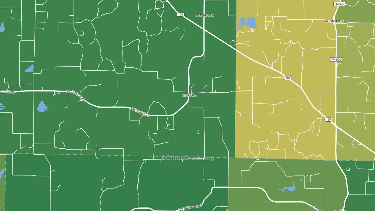 Gibtown, TX Map of Theft Rates