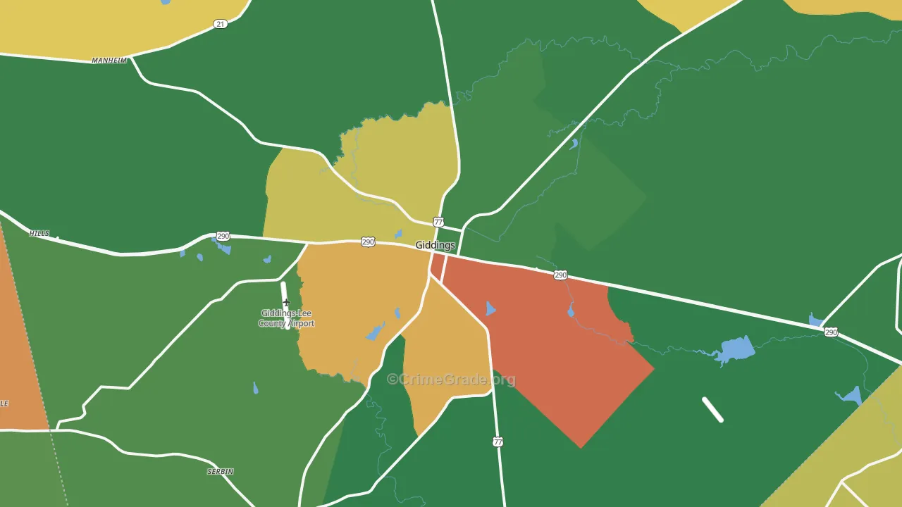 Giddings, TX Map of Theft Rates