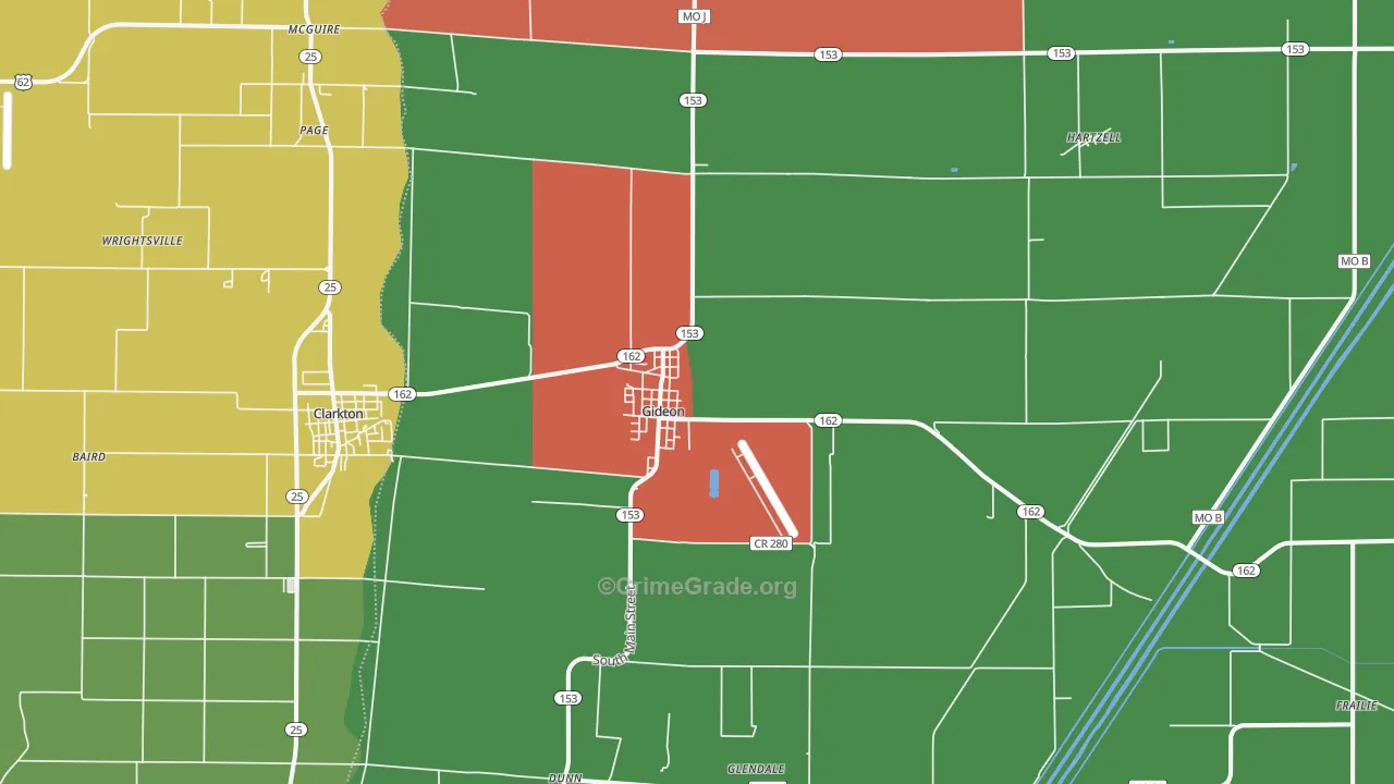 Gideon, MO Map of Theft Rates