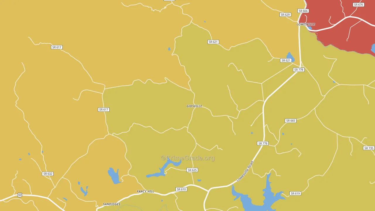 Gidsville, VA Map of Theft Rates