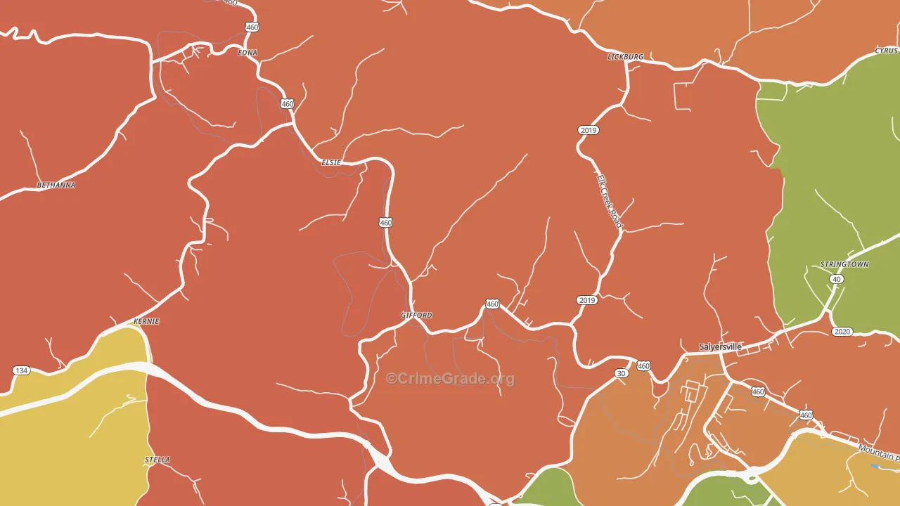 Gifford, KY Map of Theft Rates