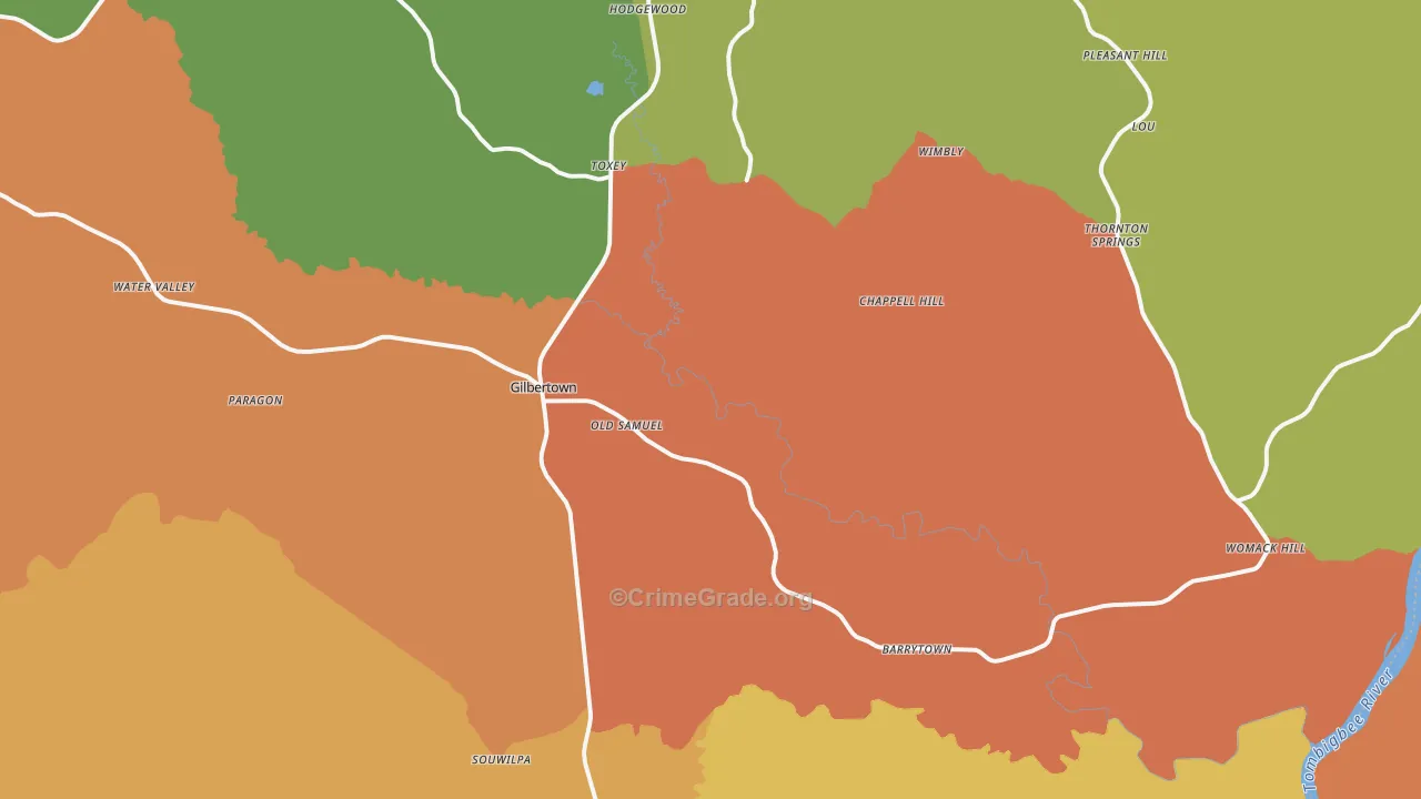 Gilbertown, AL Map of Theft Rates