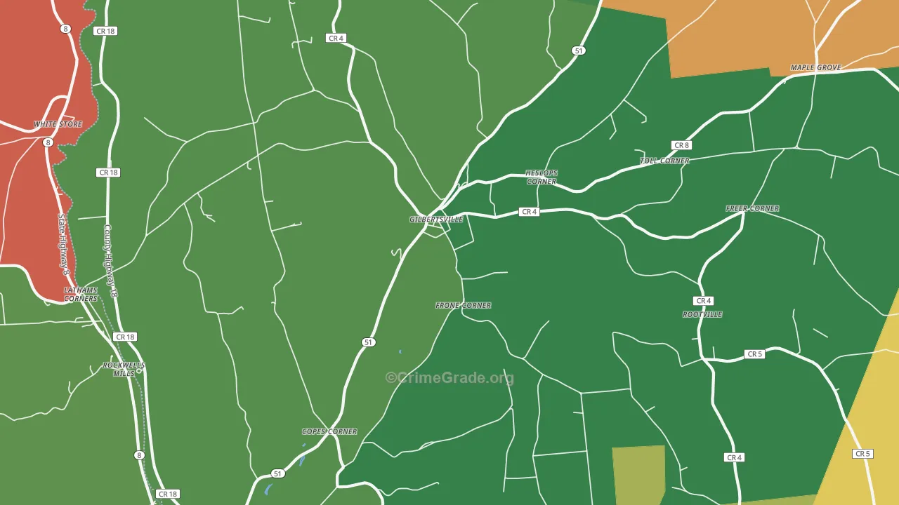 Gilbertsville, NY Map of Theft Rates