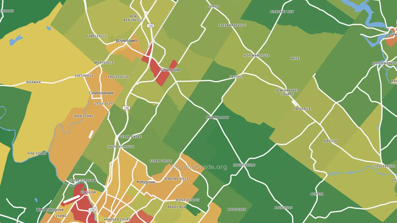 Gilbertsville, PA Map of Theft Rates