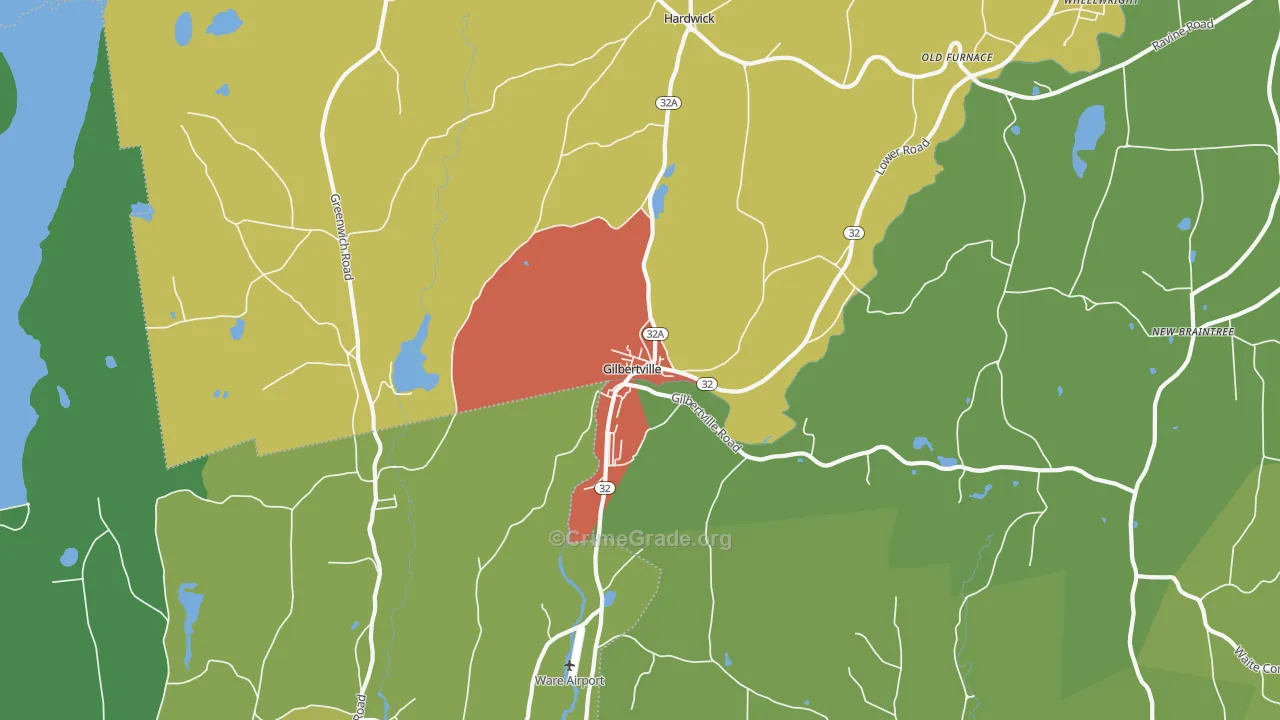 Gilbertville, MA Map of Theft Rates