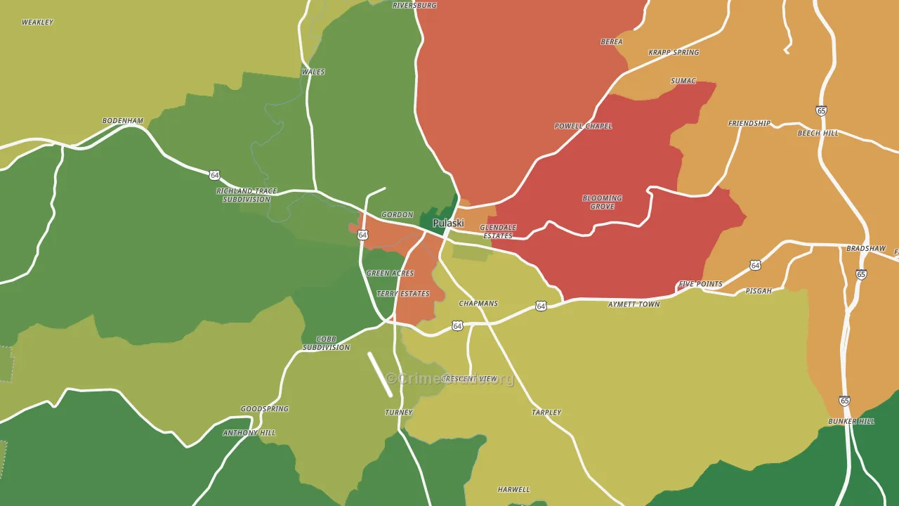 Giles County, TN Map of Theft Rates