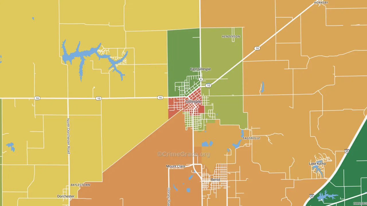 Gillespie, IL Map of Theft Rates
