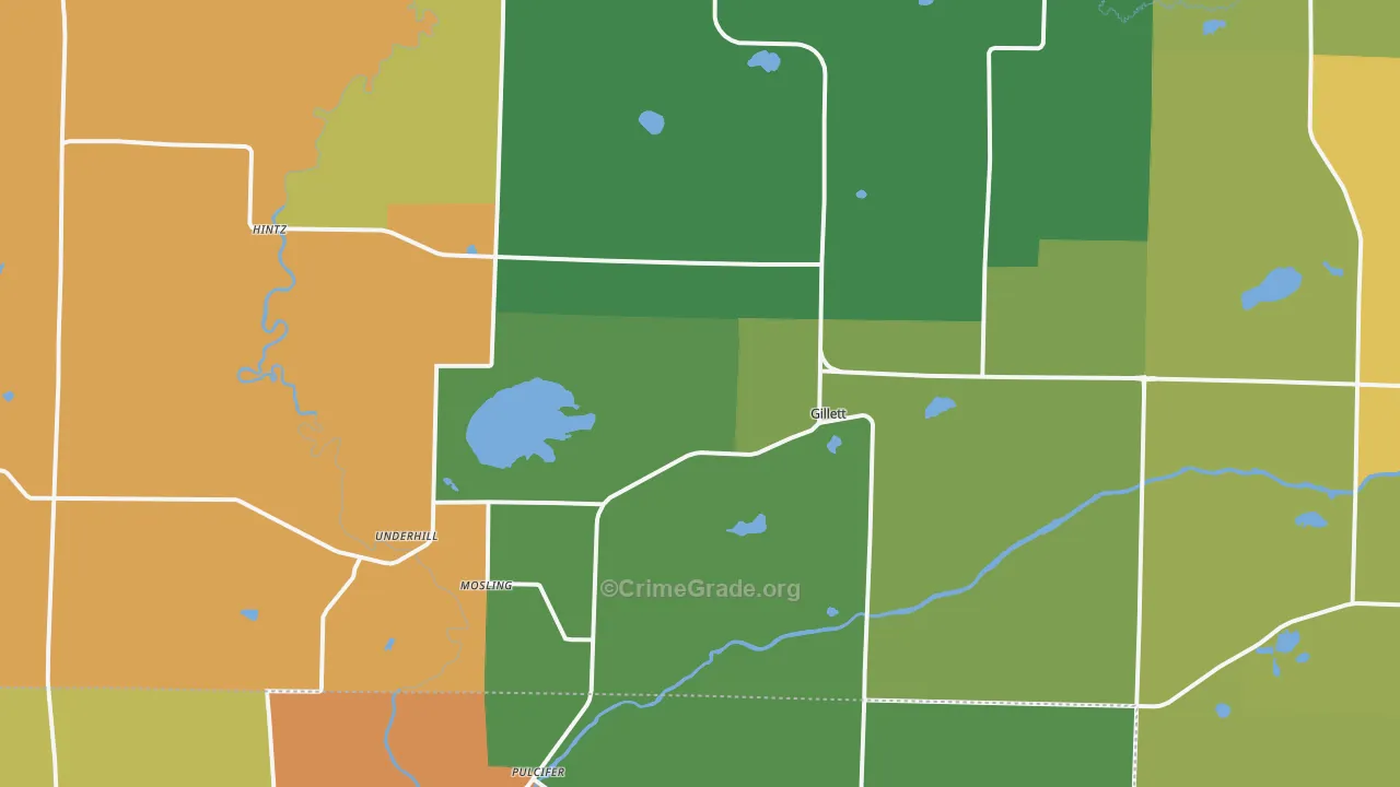 Gillett, WI Map of Theft Rates