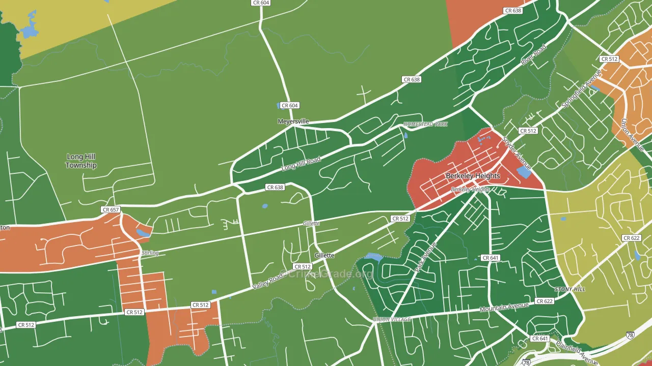 Gillette, NJ Map of Theft Rates