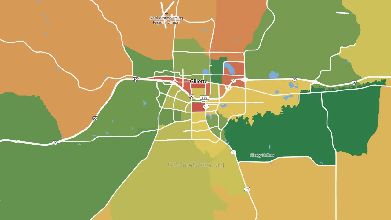 Gillette, WY Map of Theft Rates