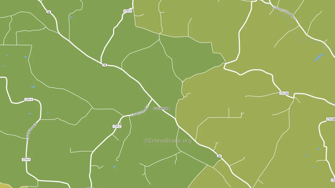 Gillingham, WI Map of Theft Rates