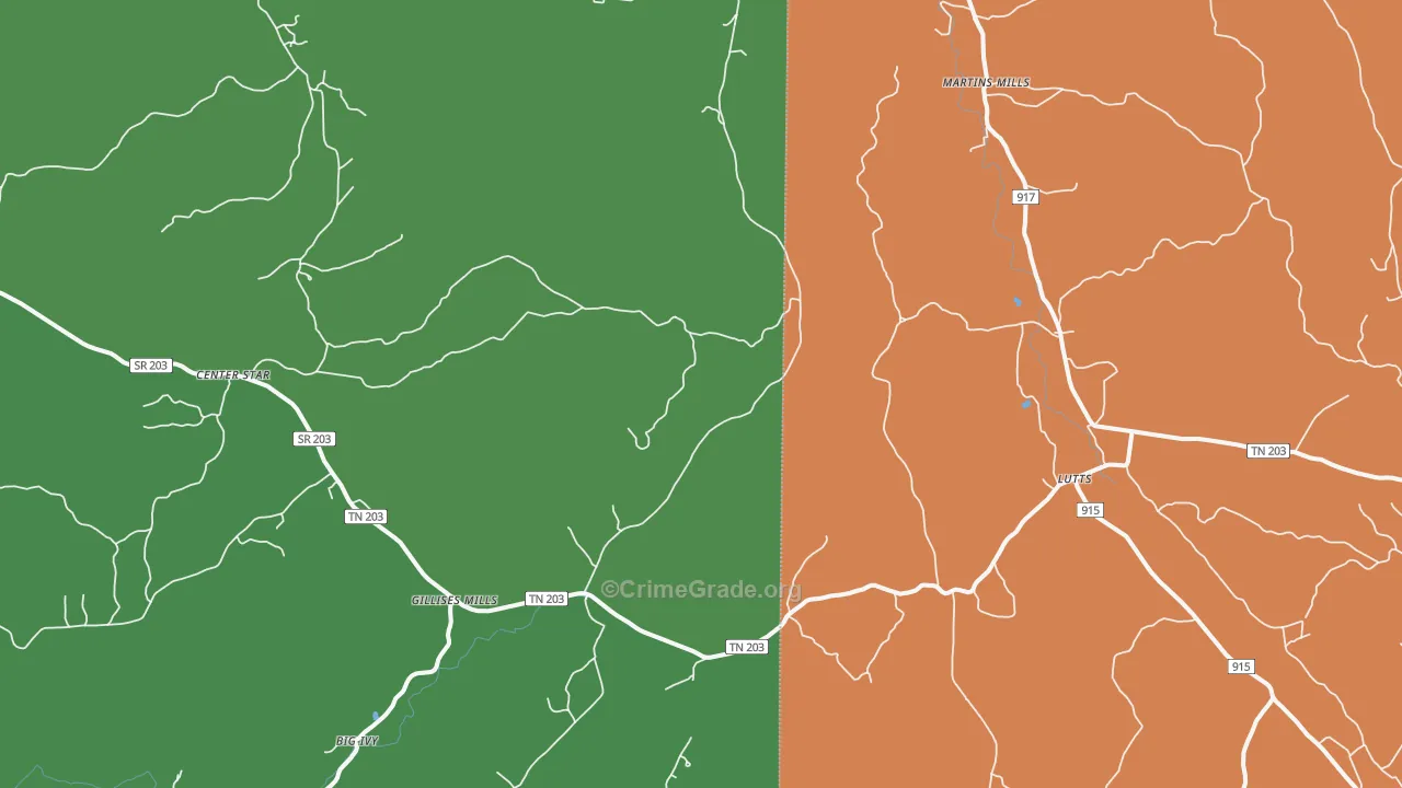 Gillises Mills, TN Map of Theft Rates