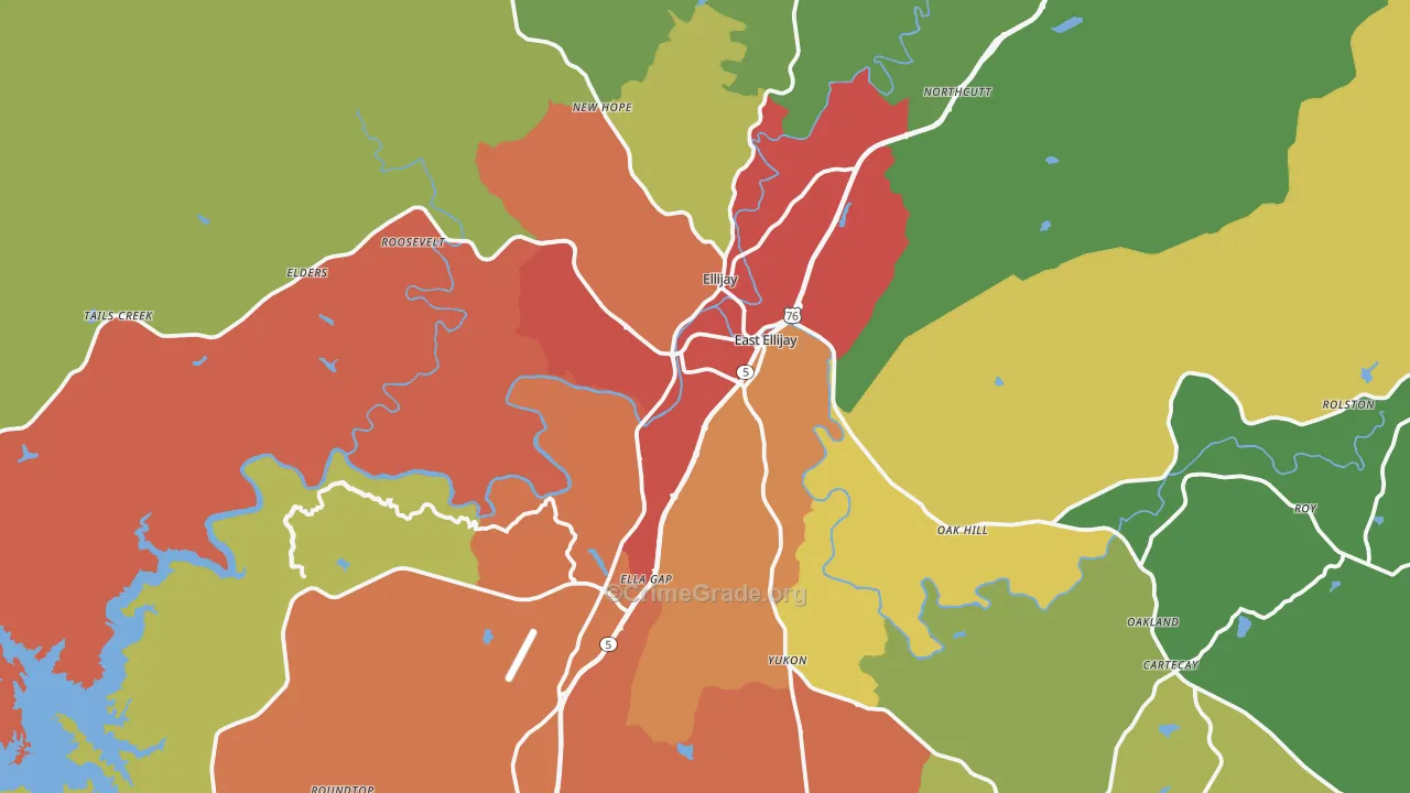 Gilmer County, GA Map of Theft Rates
