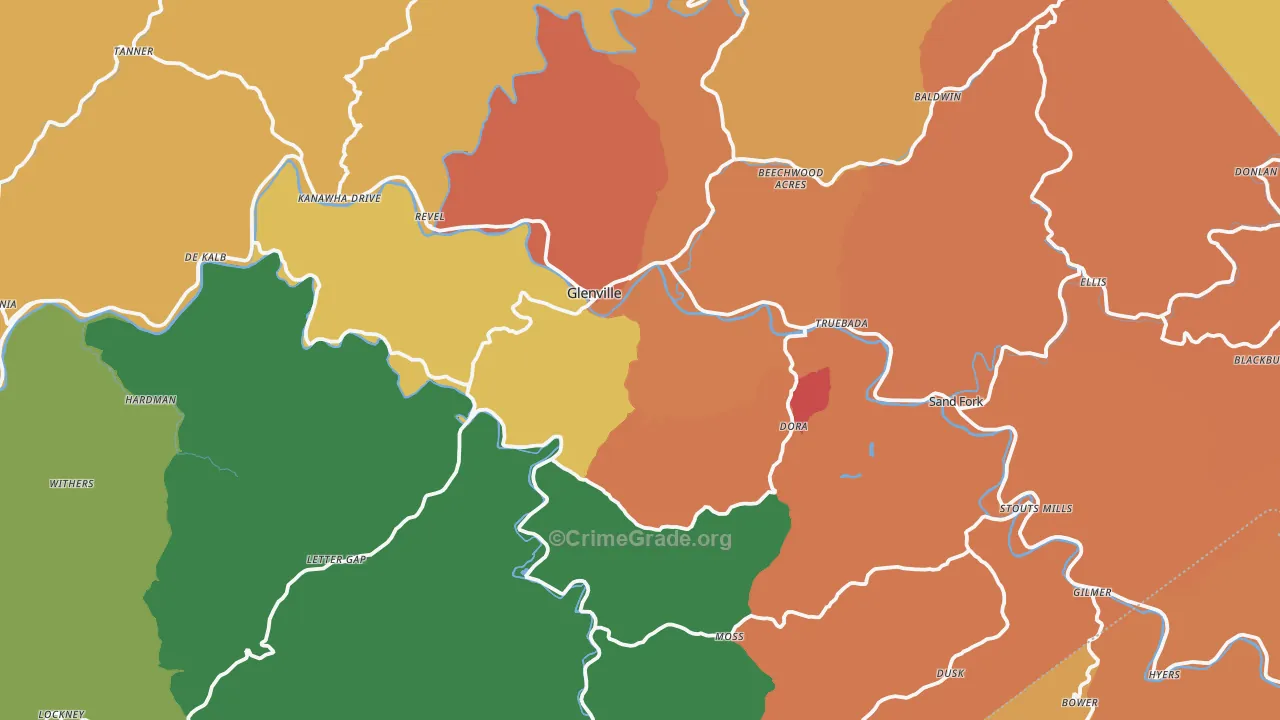 Gilmer County, WV Map of Theft Rates