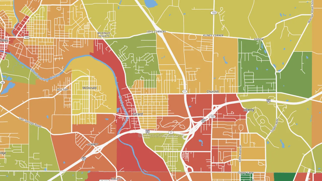 Girard, OH Map of Theft Rates