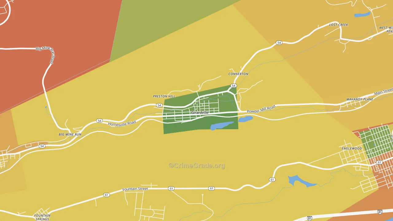 Girardville, PA Map of Theft Rates