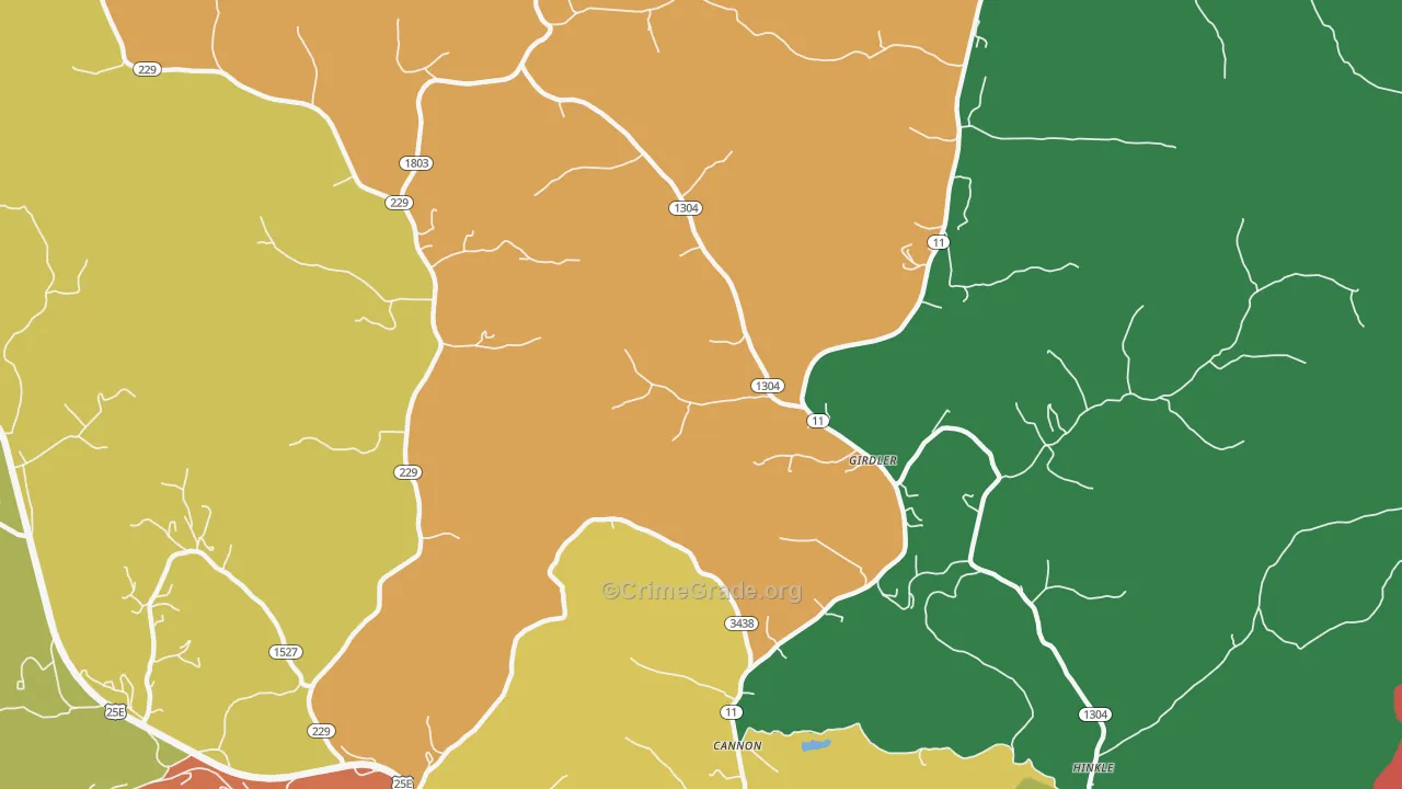 Girdler, KY Map of Theft Rates