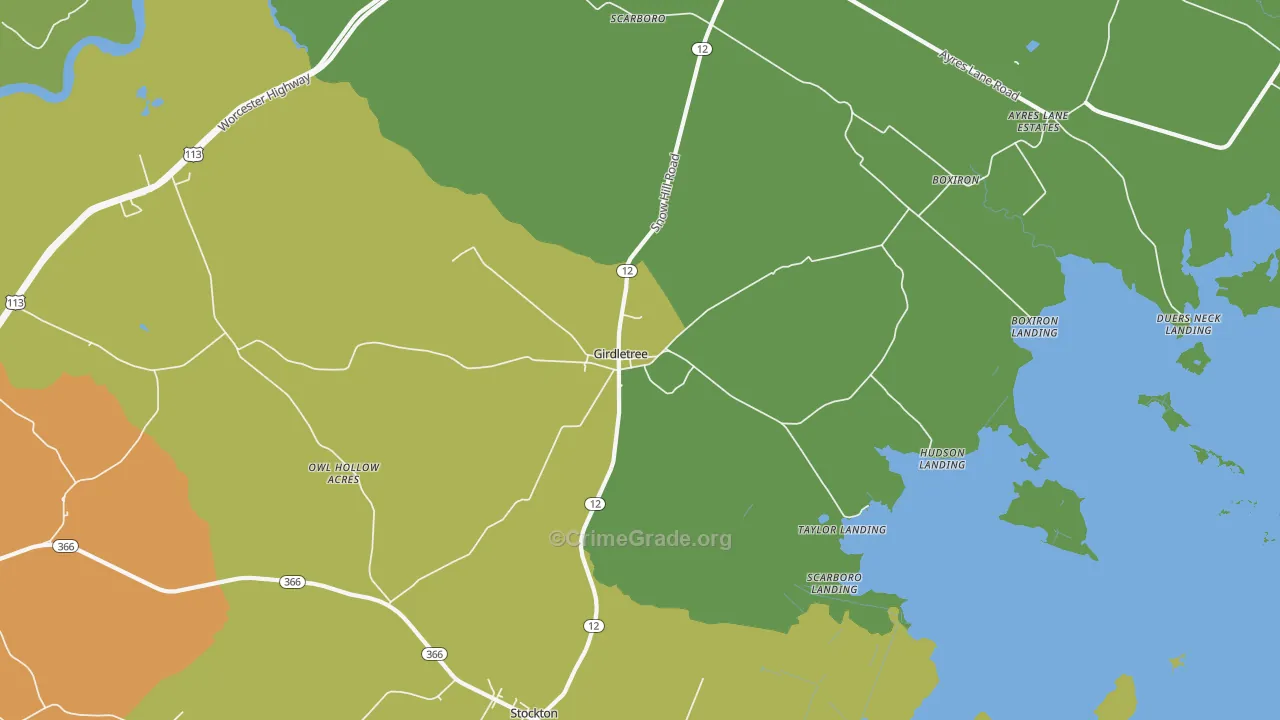 Girdletree, MD Map of Theft Rates