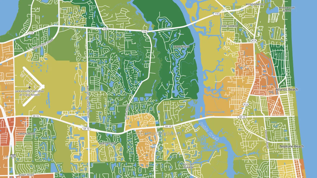 Girvin, Jacksonville, FL Map of Theft Rates