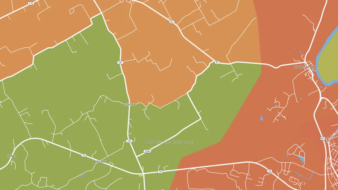Gishton, KY Map of Theft Rates